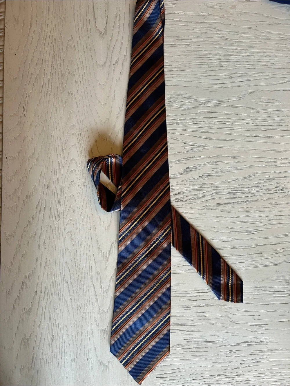 Nordstrom J. Z. Richards 100% Silk Navy, Brown and Orange Striped Silk Tie
